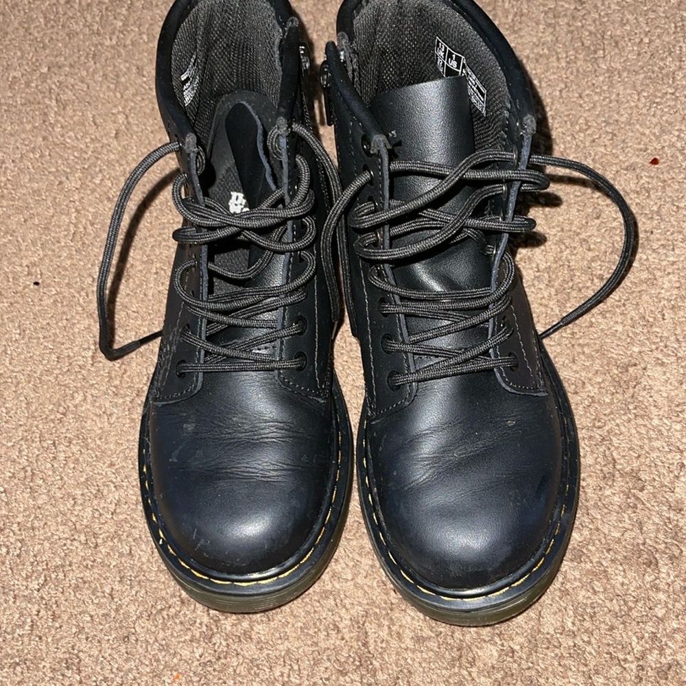 Size 1 unisex Doc martens 1460 boots with laces and zipper for easy off and on